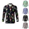 Men's Fashion Casual Christmas Print Long Sleeve Buttons Lapel Shirts Tops