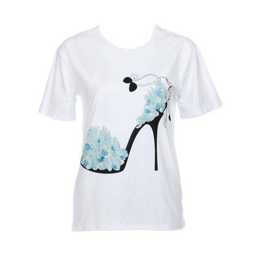 Women's Loose T-shirt Sleeves High Heels Printed T-shirt Short-sleeved Top