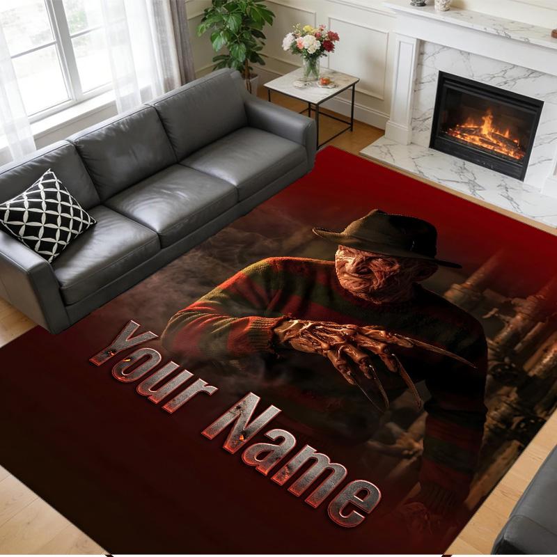 Crystal Velvet Rug Custom Name Text, Soft Non Slip Floor Mat Home DecorA Nightmare on Elm Street Freddy Krueger