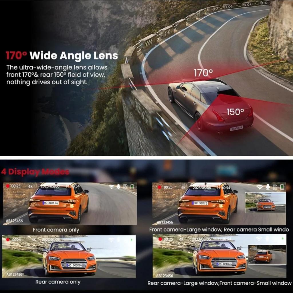 Dual-lens 4K WiFi GPS Car Driving Recorder Automatic Driving Recorder Time-lapse Video Built-in Supports 24-hour Parking Monitor