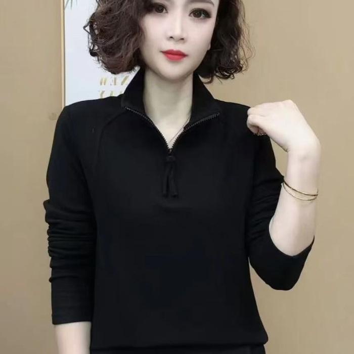 Mom Winter Bottoming Shirt Women's Spring and Autumn Slim-fitting Versatile European Long-sleeved T-shirt Threaded Inner Top