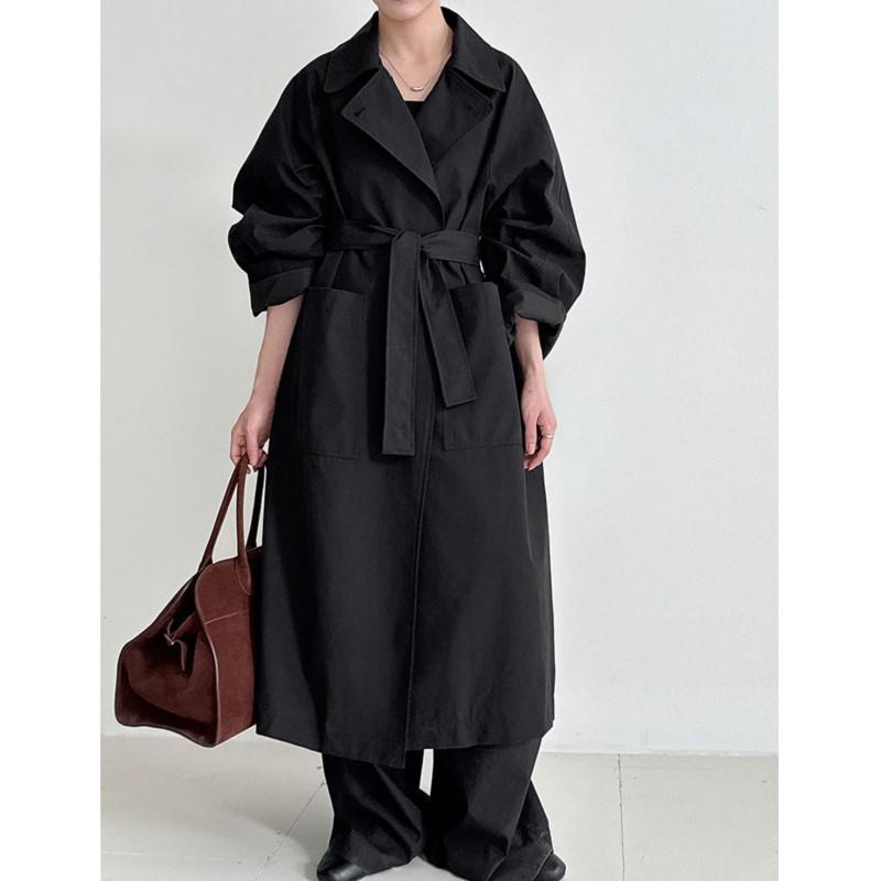 Johnature Retro Loose Large Pocket Trench Coat For Women Autumn Korean-Style Casual Lapel Tie-Waist Versatile Coats