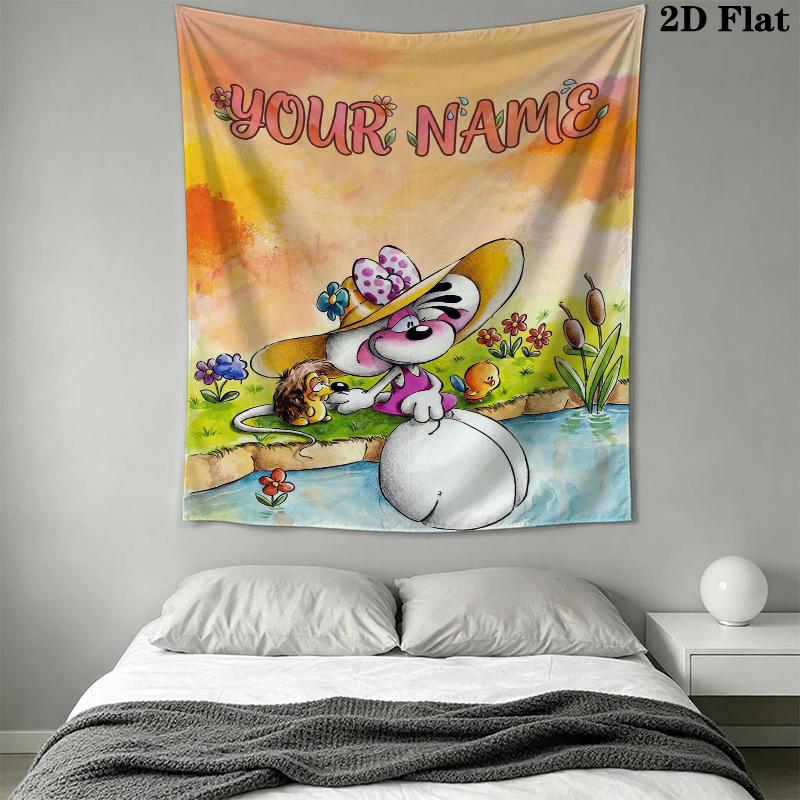 Custom Name diddl Wall Tapestry Aesthetic Wall Hanging Printed Fabric Blanket Decorative Tapestries for Bedroom Living Room Home Decor