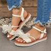2024 Высококачественная женская обувь, летние новые однотонные сандалии с открытым носком, большого размера, с бантом и пряжкой в одну линию