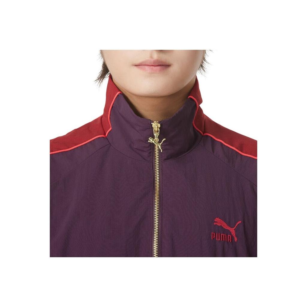 Puma Play Loud T7 Outdoor Casual Retro Color Block Sports Stand Collar Jacket Unisex Jacket Dark-Red 629048-44