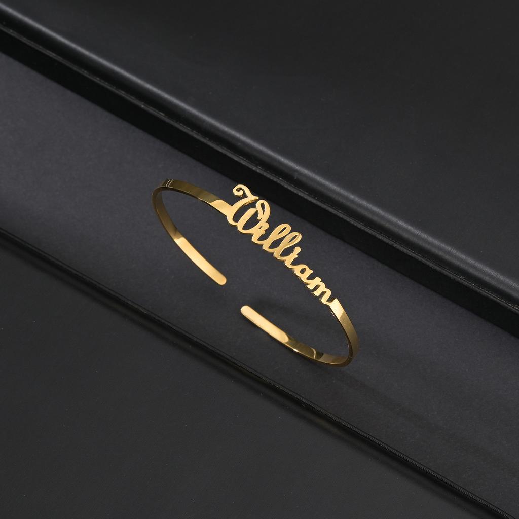 Atoztide Customized Name Bracelet Personalized Stainless Steel for Women Men Zircon Letter Custom Bangles Chrismas Jewelry Gift