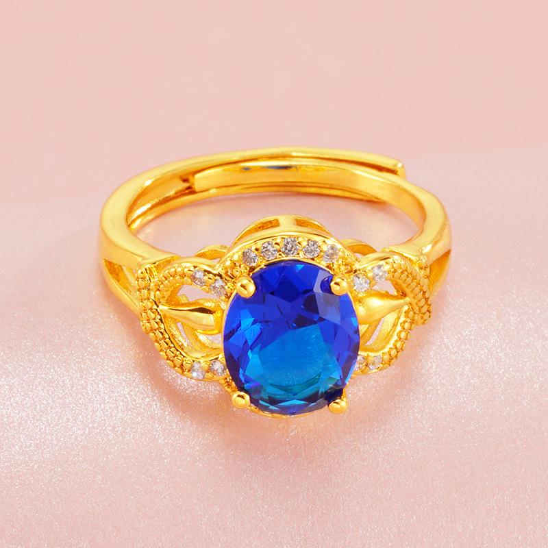 Вьетнамское песочное золото 24К, женское разомкнутое кольцо с цирконом