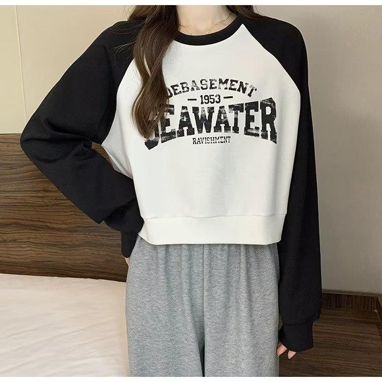 Винтажная тонкая футболка с длинными рукавами, пуловер с буквенным принтом, толстовка, женская одежда, укороченные топы, японская одежда Harajuku Y2K