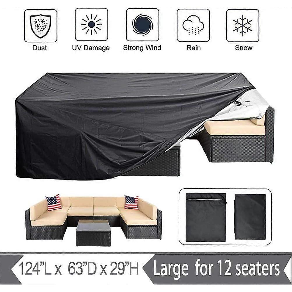 Super Large Patio Furniture Cover, Outdoor Sectional Sofa Cover, Waterproof, Dustproof, Anti-UV/Wind (124")