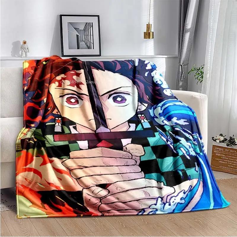 Флисовое одеяло в стиле аниме Demon Slayer Kimetsu no Yaiba Nezuko Kamado Tanjiro Kamado, мягкое постельное белье, покрывало, утепляющий чехол для дивана