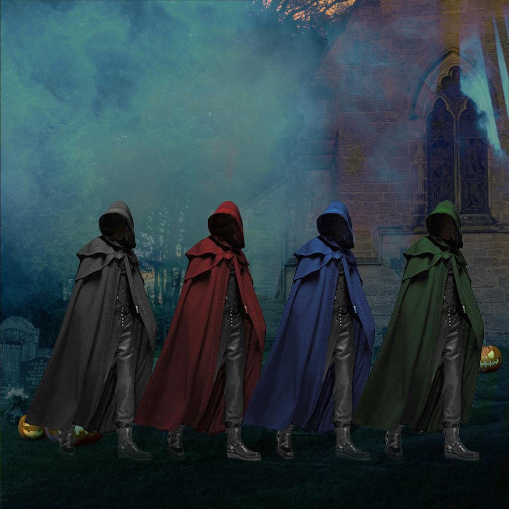 Halloween Hooded Cloak Unisex Men Women Cape Solid Long Cloak Role Cosplay Costumes Outwear Retro