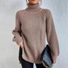 2024 Autumn Winter Warm Soft Knitwear Turtleneck Split Sweater Casual Fashion Solid Mid Length Pullover Long Sleeve Raglan