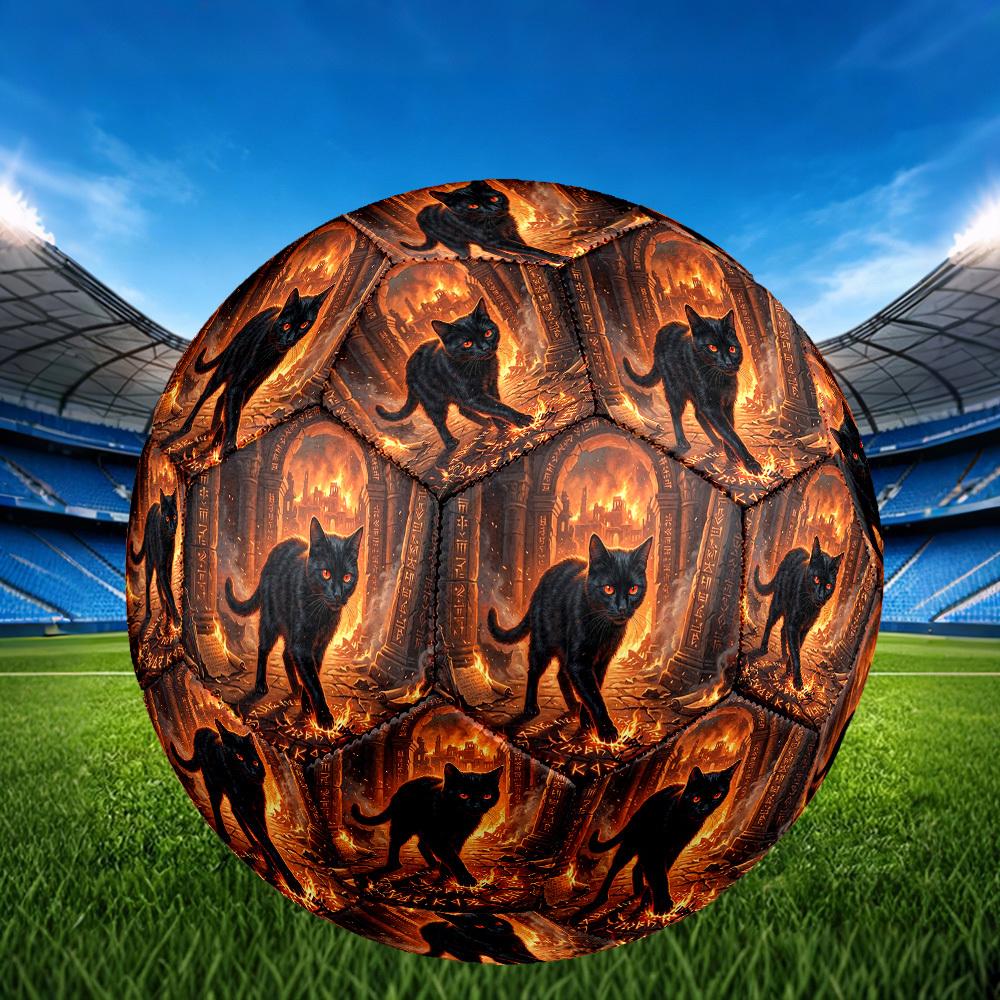 1pc Black Cat Ruins Theme Soccer Ball Football, Size 5, Lightweight PVC, Durable Outdoor Training Soccer Ball, Gift m61444