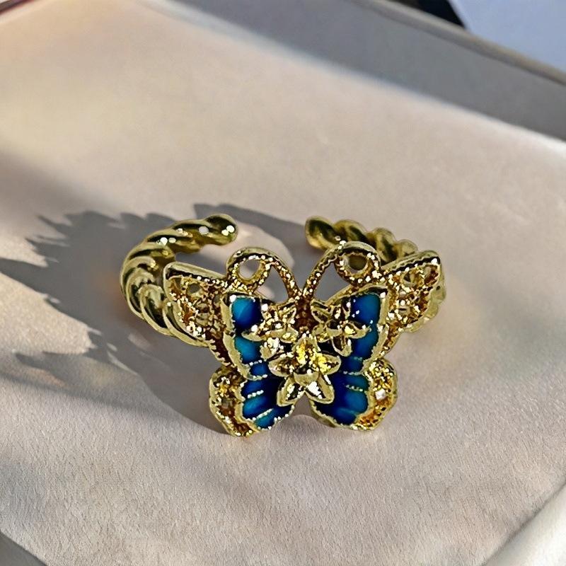 Blind Box Pair, Peach Blossom Dripping Oil Butterfly Ring, Medieval French Retro Niche Design, Light Luxury Ring For Women