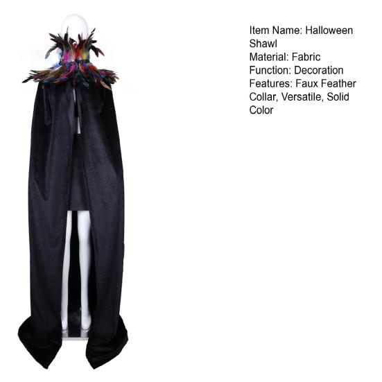 Хэллоуинская шаль из бархатной ткани, плащ костюма демона ангела, легкая застежка, воротник из искусственных перьев, плащ для косплея на Хэллоуин