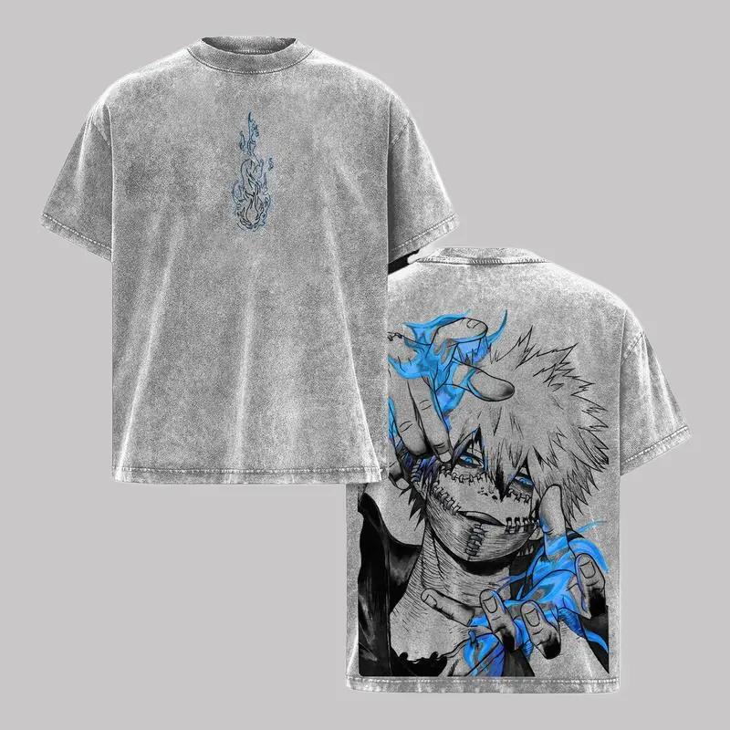 Japan Vintage Washed Dabi Graphic Tshirt Anime My Hero Academia Oversized T Shirt Men Women Clothes Cotton Short Sleeve Tees