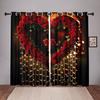 2 Piece Rose Love Heart Curtain Valentine's Day Theme Red Romantic Floral Gold Starlight Living Room Bedroom Window Decor