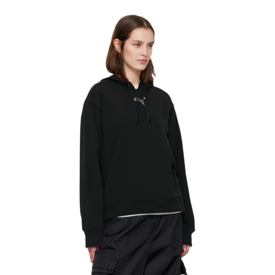 Puma Sports Lifestyle Series Solid Color Casual Vintage Hoodie Long Sleeve Sweatshirt Women Hoodies Black 673417-01