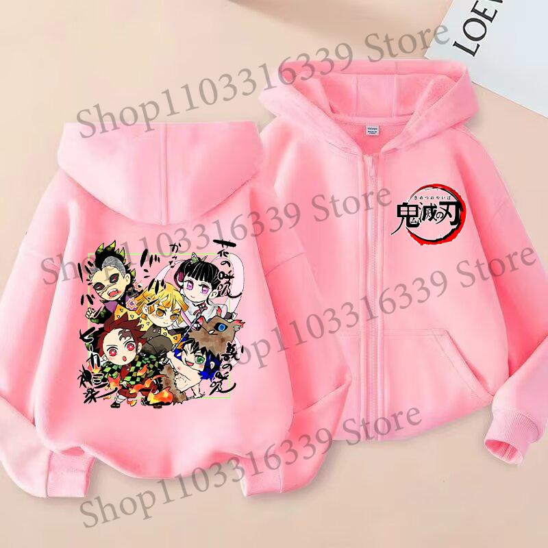 Demon Slayer Children'S Cardigan Coat Zipper Tops Boy Girls Hoodie Autumn Sweatshirt Anime Cosplay Fashion Clothing