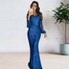 Women Prom Dress Tassel Sleeves Sheath Slim Fit V Neck Solid Color Sequin Fishtail Hem Evening Dress Cocktail Party Maxi Dress