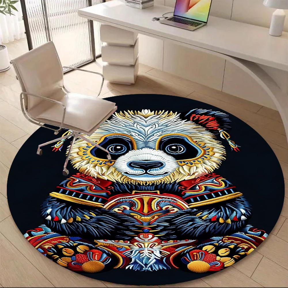 1 шт. Круглый ковер с вышивкой панды для офиса, под офисные стулья, спальни, гостиной, домашний декор, декор комнаты