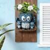 Цветочный горшок Синяя сова Смола Керамика Подвесной кашпо с детализированной текстурой Атмосферостойкий Декоративный держатель для растений для дома и улицы