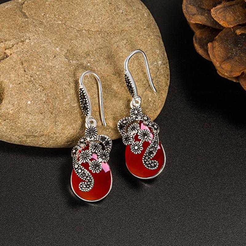 BELLA BOX Винтажные серьги с красными рубиновыми драгоценными камнями для очаровательных женских серебряных сережек-капель для женщин, подарок для свадебной вечеринки