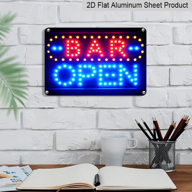 2D Flat, 1pc Neon-Style Metal Sign "Bar Open" - Bright Red and Blue Light, Durable Aluminum for Home, Garden, Garage, Bedroom, for Man Cave, Cottage