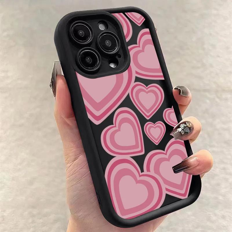 Розовый чехол для телефона в форме сердца из мягкого силикона для iPhone 17 16 15 14 13 12 11 Pro Max 16e X XR 7 8 Plus Ударопрочная задняя крышка