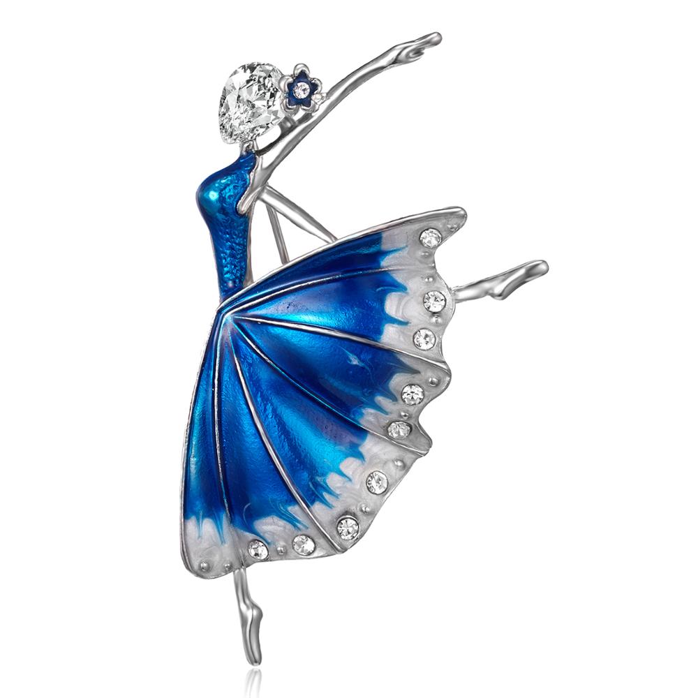 Rinhoo New Fashion Temperament Dance Girl Ballet Girls Cartoon Shining Crystal Brooches Women Collar Pins Bride Wedding Jewelry