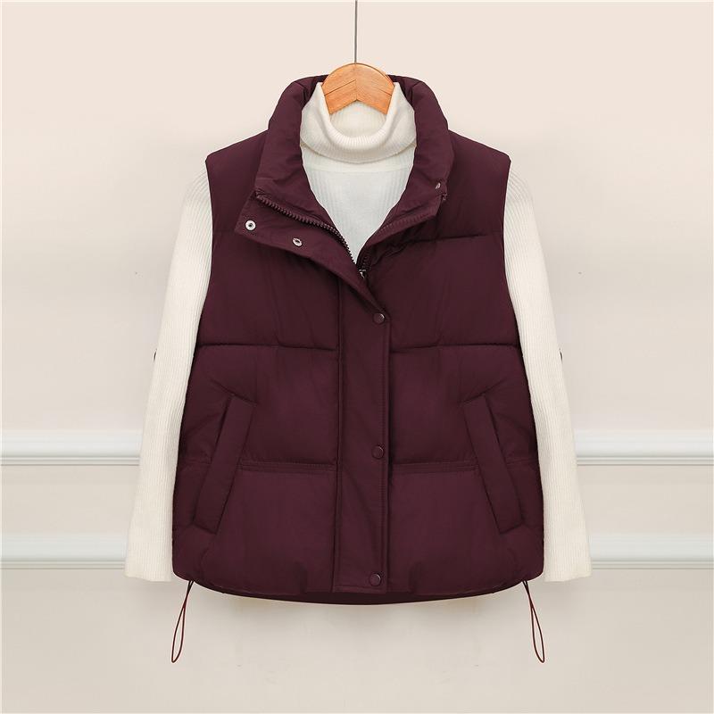 Vest Fashionable Warm Solid Color Cotton Short Stand-up Collar Vest Vest Vest Vest Sleeveless New Versatile Coat