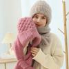 Women Windproof Hat Scarf Set Solid Color Beanie Caps Woolen Hat Fleece Lined Knitted Winter Plush