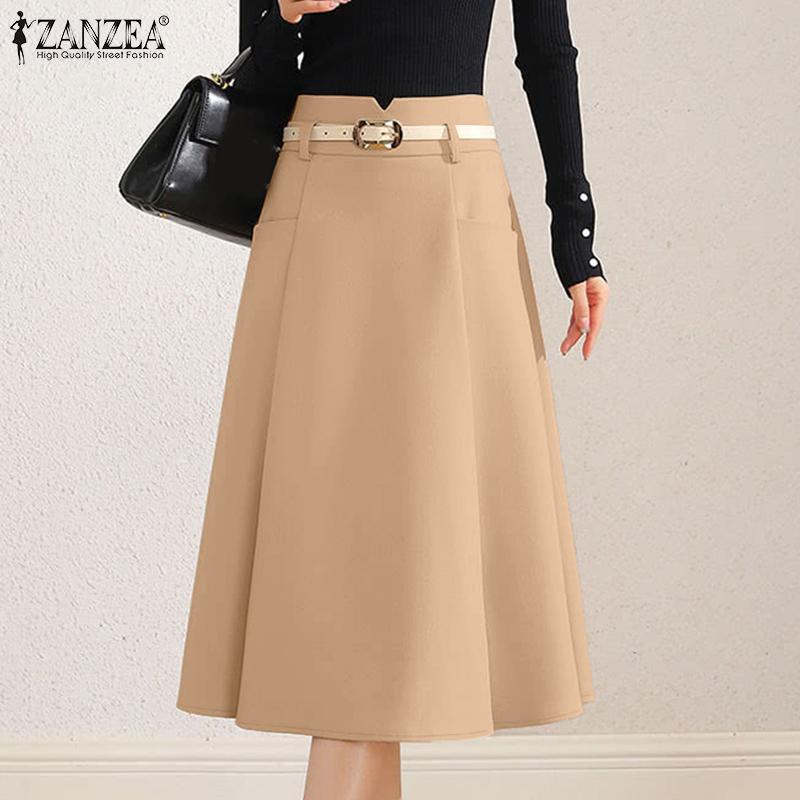 ZANZEA Женские повседневные летние миди-юбки однотонной расцветки