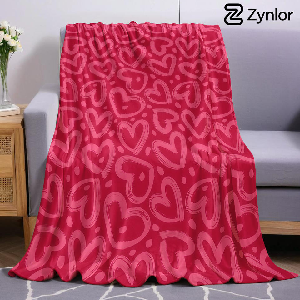 Hand Drawn Hearts Cartoon Anime Print Flannel Blanket Soft Warm Throw for Kids Bedroom Sofa Bed Christmas Office Car