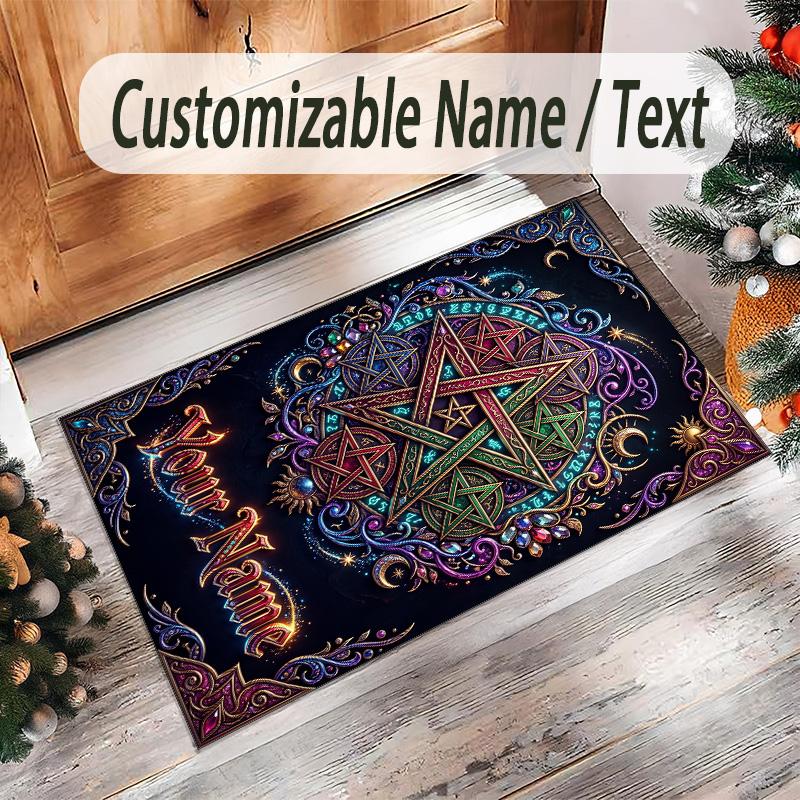 Witchcraft Theme Crystal Velvet Rug Personalized Custom Name Text Soft Floor Mat Home Decor