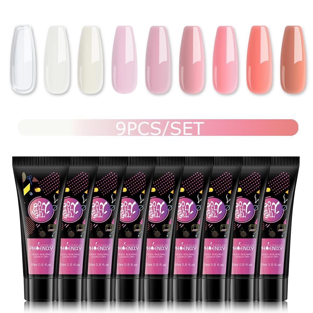 PHOENIXY 6/9 шт. полигель для наращивания ногтей, набор гелей для дизайна ногтей, акриловый гель для ногтей, стартовый набор для салона, сделай сам, дома