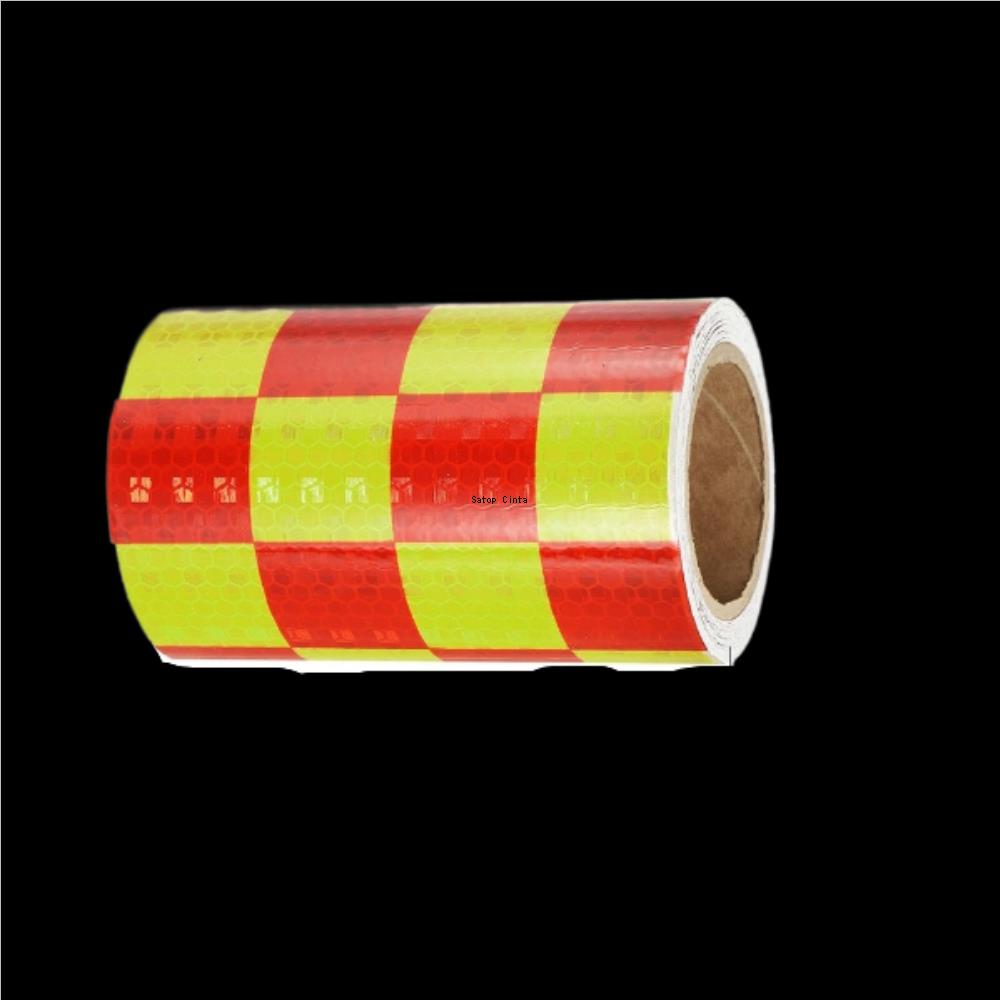 10cm*5m Reflective Tape Waterproof Grid Fluorescent Yellow-Red Strong Adhesive Hazard Caution Safety Warning Reflectors Stickers
