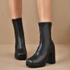 Модные женские модные ботинки Осень Зима Высокий каблук Слипоны Круглый носок Толстый каблук Низкие голенища Кожаные ботинки Удобная полиуретановая обувь
