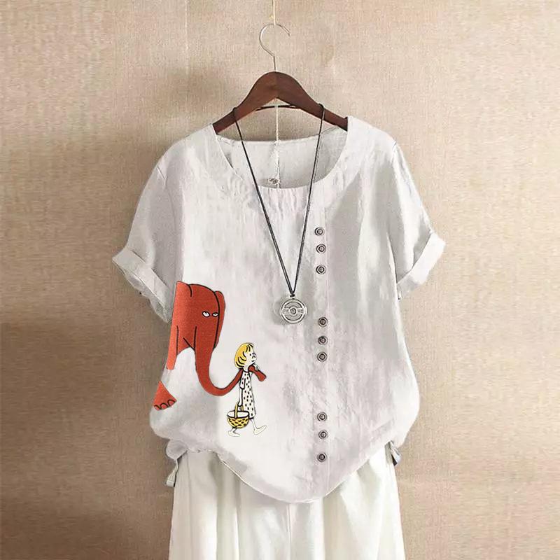 GMXIA Летняя винтажная футболка больших размеров из хлопка и льна с коротким рукавом, повседневная свободная футболка из хлопка и льна для женщин, женская одежда больших размеров