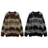 Unisex Oversized Knit Sweater With Jacquard Streetwear Style Casual Winter Top