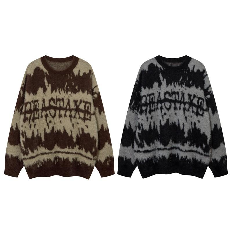 Unisex Oversized Knit Sweater With Jacquard Streetwear Style Casual Winter Top