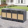 4-Piece Set Trash Can Box with Hydraulic Lid, Vertical Wood-Look Cladding, Slotted Ventilation, Iron Garden Storage Cabinet with Lock