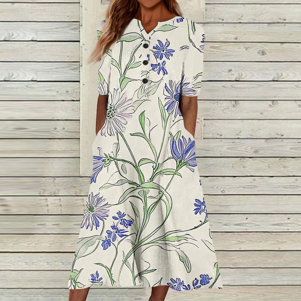 Женский летний повседневный цветочный (Градиент) Платье с коротким рукавом с принтом