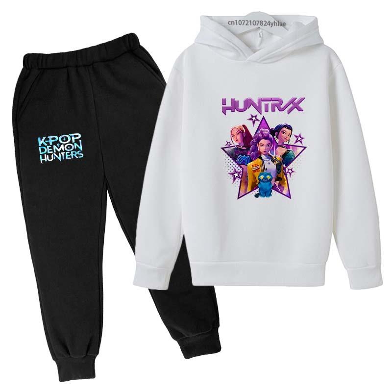 Kpop Demon Hunters Hot Cartoon Print Kids Autumn Spring Casual 2pcs Hoodie+Pants Tracksuits 2-13 Years Boys Girls Clothes Sets