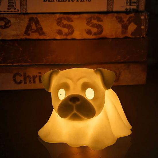 Halloween Ghost Dog Night Lamp Glowing Dachshund Pug French Bulldog Resin Statue Figurine Holiday Party Home Office Decorative Lamp Dog Lovers Gift