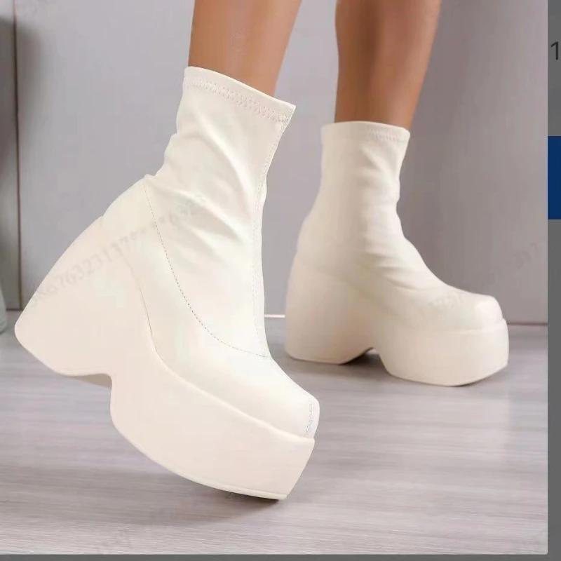 2025 New Gothic Style Sexy Elegant Chunky Platform Women Ankle Boots Big Size 43 Walking Comfy Woman Shoes Platform Shoes Boots
