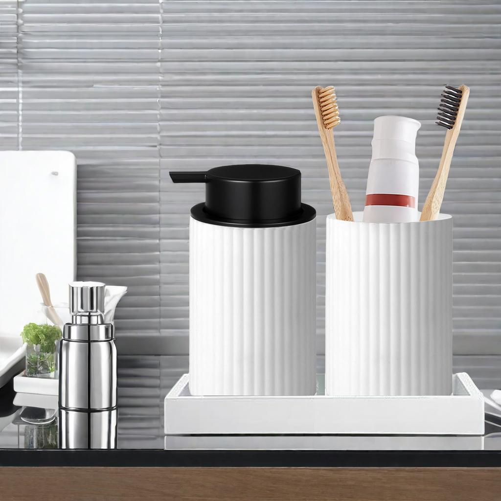 Черный дозатор для мыла с насосом, многоразовый дозатор для мыла для рук и посуды с силиконовым подносом для туалетных столиков или кухонной раковины