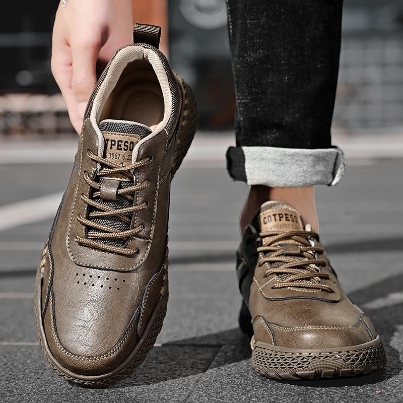 Fashion Stylish Mens Casual Leather Sneakers Classic Men's Masculino Leisure Walk Trainers Lace-Up Men Outdoor Handmade Treking Footwear