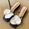 Fashion Flower Decoration Medium Heel Slippers Women's 2025 Summer New Comfortable Square Head Open Toe Cool Slippers Outer Slippers