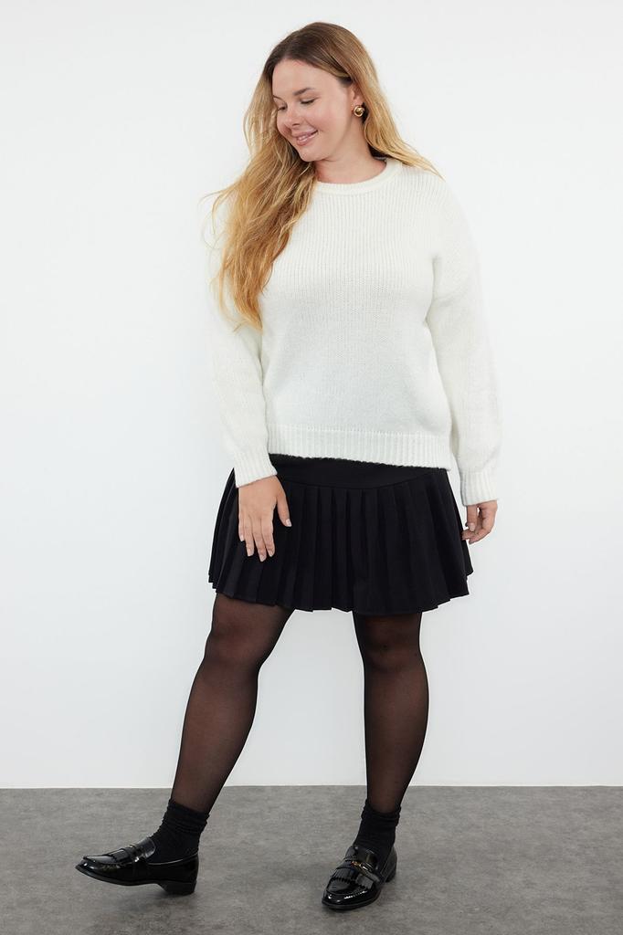 Women's Fashion Stylish Plus Size Sweater Navy Blue Crew Neck Soft Textured Knitwear Sweater